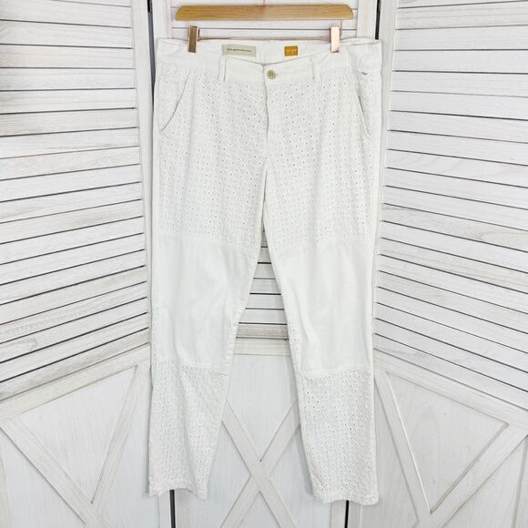 Pilcro by Anthropologie Hyphen Eyelet Chino Pants Ivory Size 31 Tall 12 - Picture 2 of 16
